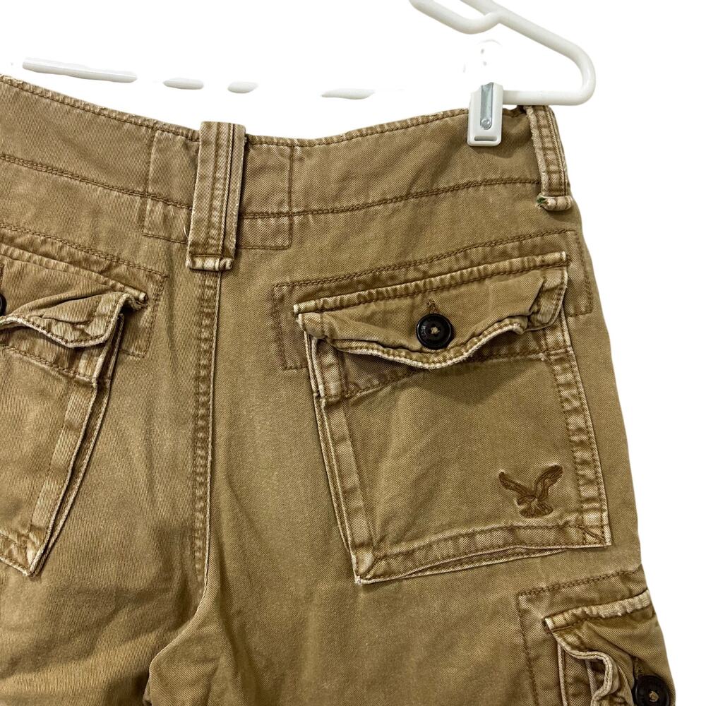 American Eagle Men Sz 26 Classic Length Khaki Cargo Shorts Logo Baggy Y2K Skater